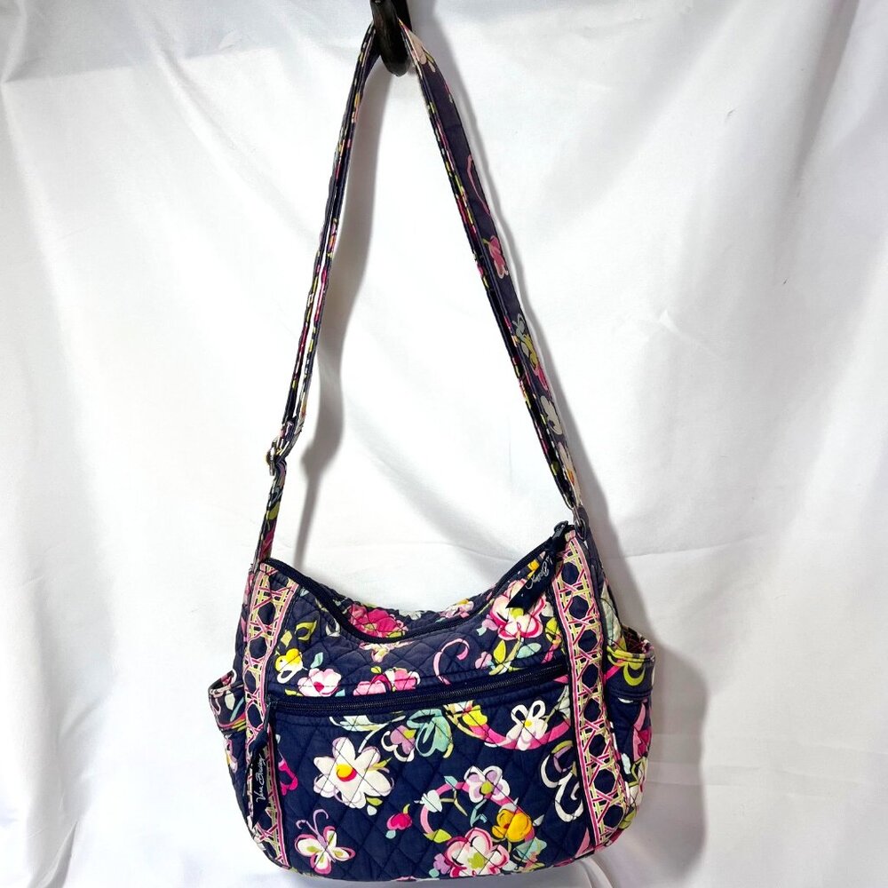 Vera Bradley-Retired Print-Floral-Navy Blue/Pink/Yellow Mix-Medium-Pockets-Cloth